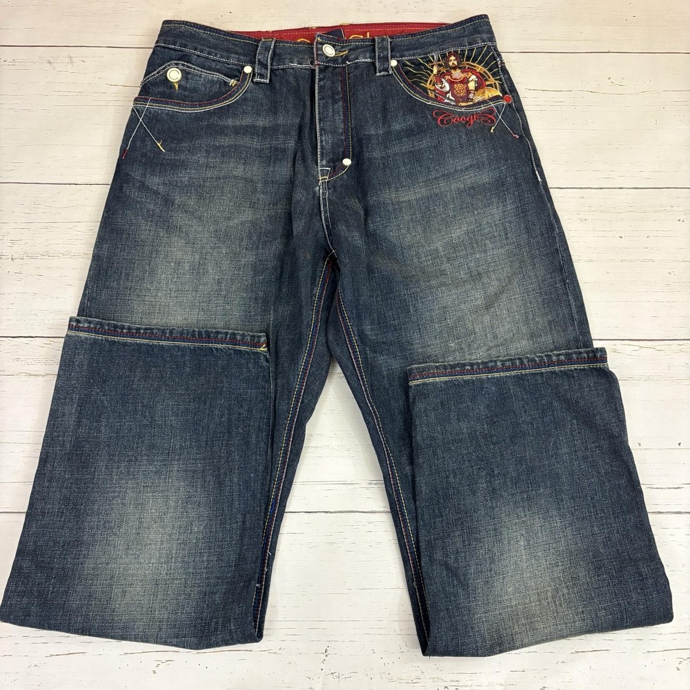 Coogi Jeans Mens 36x34 Blue Denim Relaxed Wide Leg Embroidered Graphic Hip Hop - Picture 7 of 16